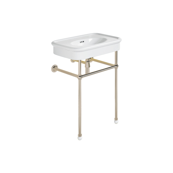 Rockwell 610mm White basin on basin stand. Zero, one or three tap holes.