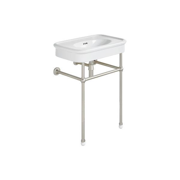 Rockwell 610mm White basin on basin stand. Zero, one or three tap holes.