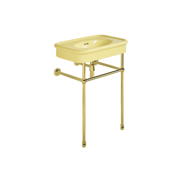 Rockwell 610mm Sherbet Yellow basin on basin stand. Zero, one or three tap holes.