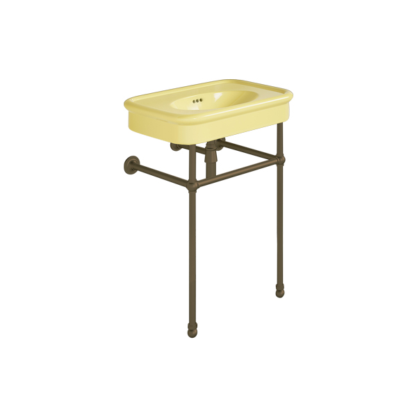 Rockwell 610mm Sherbet Yellow basin on basin stand. Zero, one or three tap holes.