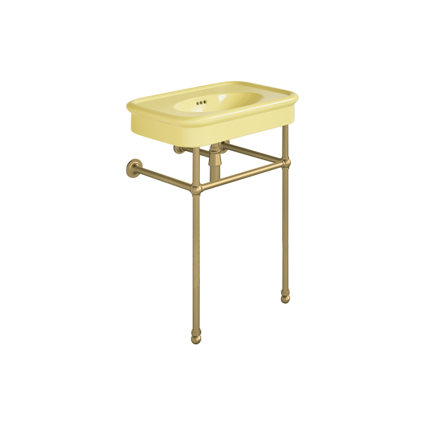 Rockwell 610mm Sherbet Yellow basin on basin stand. Zero, one or three tap holes.