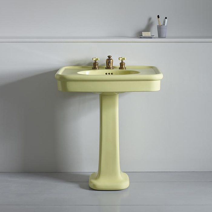 Rockwell 610mm basin in Sherbet Yellow on pedestal