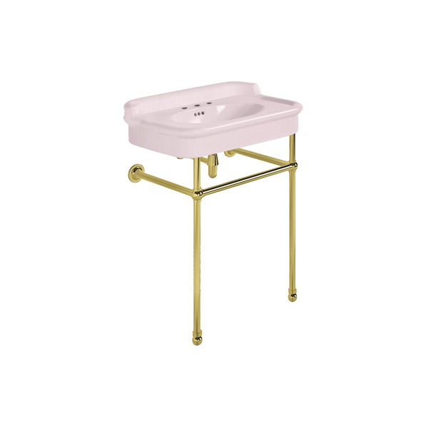 Rockwell 680mm Pale Pink basin with upstand on basin stand. Zero, one or three tap holes.