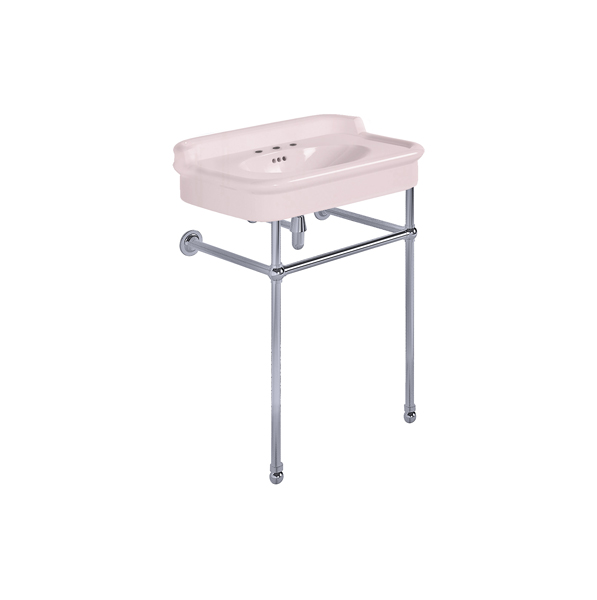 Rockwell 680mm Pale Pink basin with upstand on basin stand. Zero, one or three tap holes.