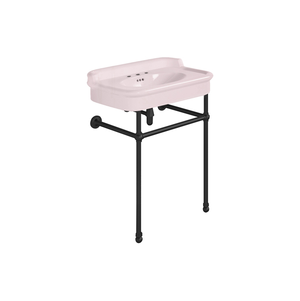 Rockwell 680mm Pale Pink basin with upstand on basin stand. Zero, one or three tap holes.