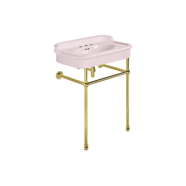 Rockwell 680mm Pale Pink basin with upstand on basin stand. Zero, one or three tap holes.