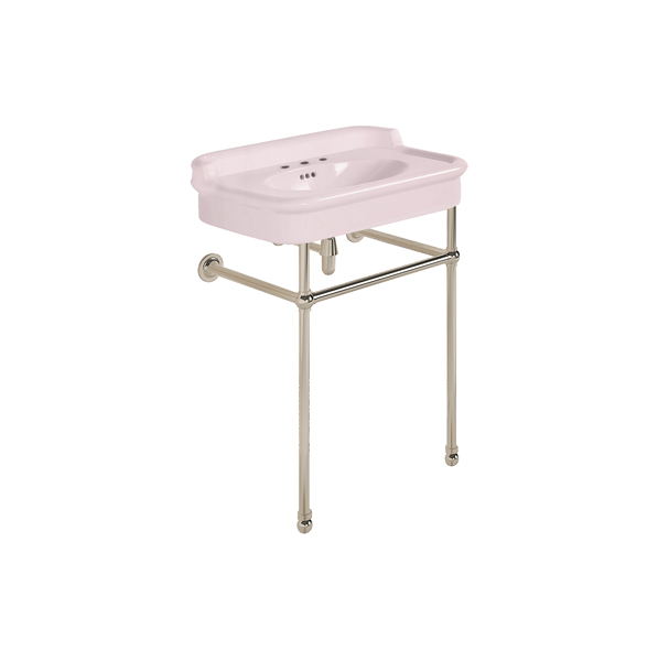 Rockwell 680mm Pale Pink basin with upstand on basin stand. Zero, one or three tap holes.
