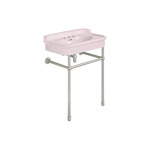 Rockwell 680mm Pale Pink basin with upstand on basin stand. Zero, one or three tap holes.