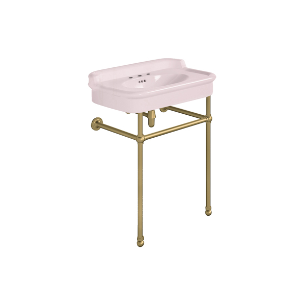 Rockwell 680mm Pale Pink basin with upstand on basin stand. Zero, one or three tap holes.