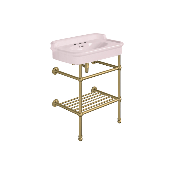 Rockwell 680mm Pale Pink basin with upstand on basin stand with shelf. Zero, one or three tap holes.