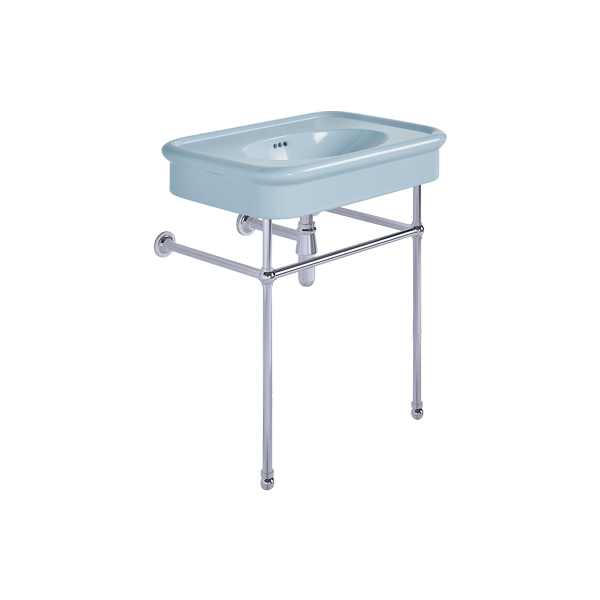 Rockwell 750mm Powder Blue basin on basin stand. Zero, one or three tap holes