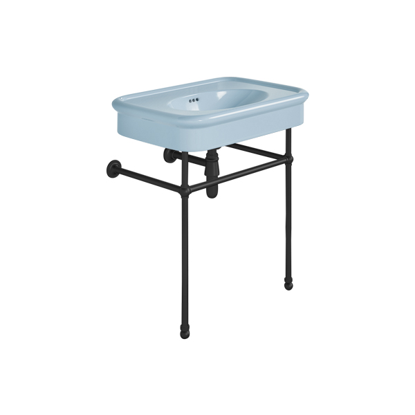 Rockwell 750mm Powder Blue basin on basin stand. Zero, one or three tap holes