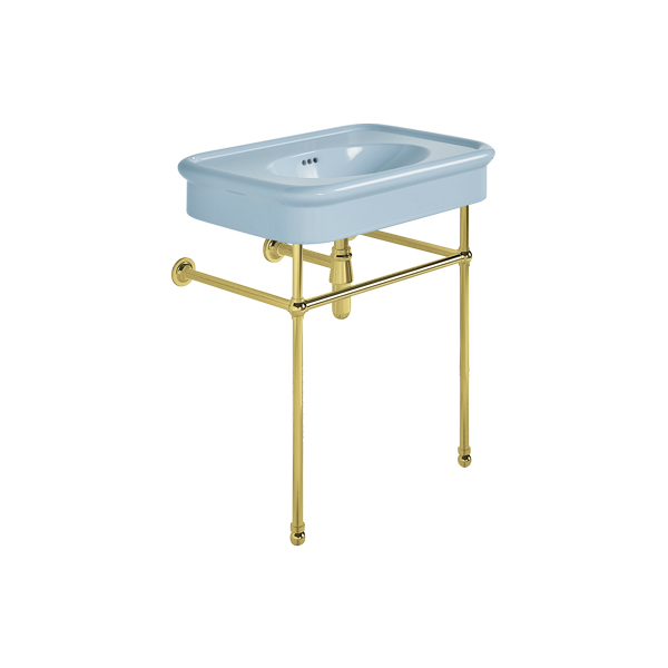 Rockwell 750mm Powder Blue basin on basin stand. Zero, one or three tap holes