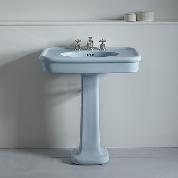 Rockwell 750mm large basin in Powder Blue on pedestal