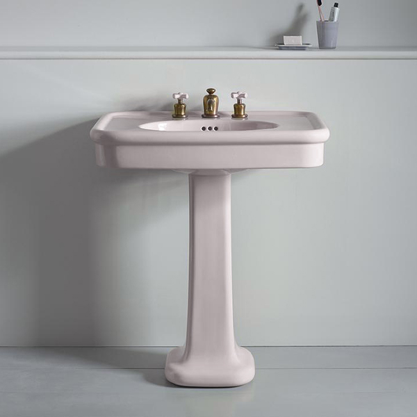 Rockwell 750mm large basin in Pale Pink on pedestal