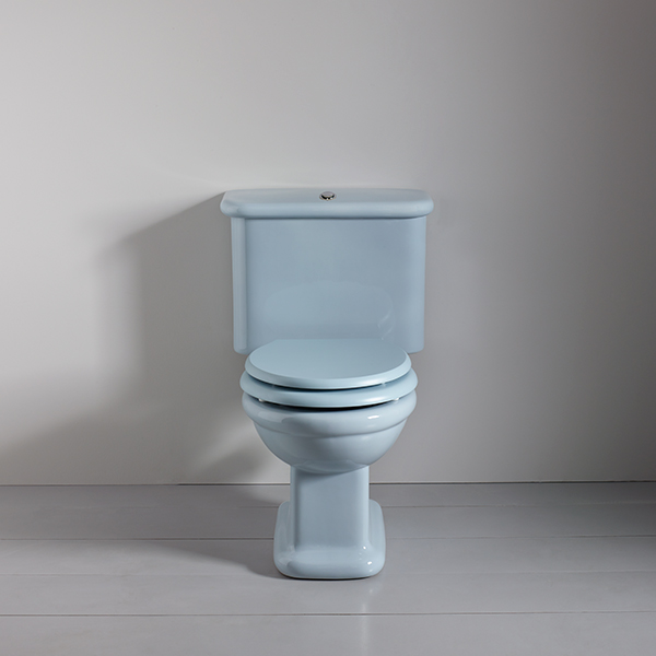 Rockwell toilet with close-coupled cistern & pan w horizontal outlet in Powder Blue