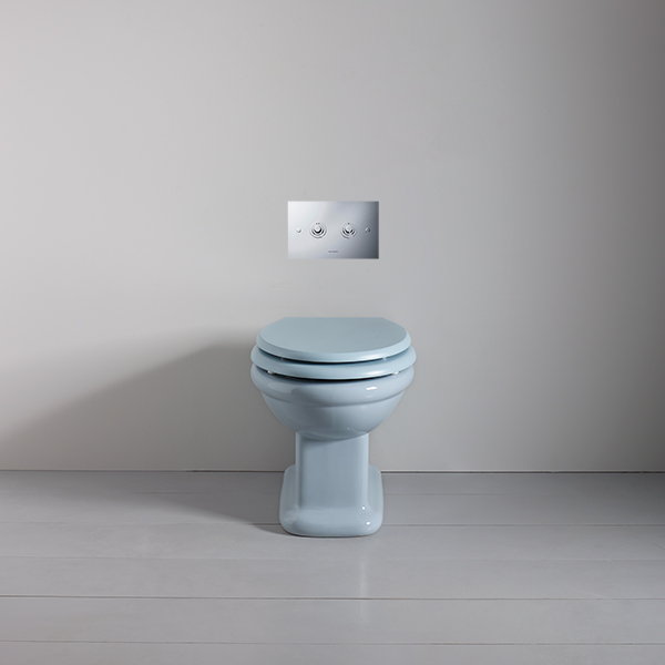 Rockwell toilet pan with horizontal outlet in Powder Blue