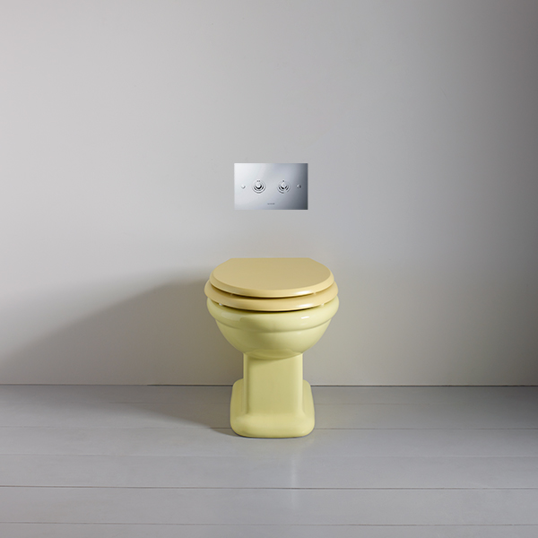 Rockwell toilet pan with horizontal outlet in Sherbet Yellow